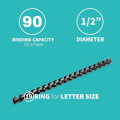 Binditek Plastic Binding Comb Spines, 1/2 Inch, 19 Ring, Black, 100 Pack - Image 4