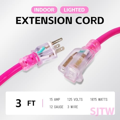 EP 3 Ft 12/3 SJTW Lighted Indoor Extension Cord, Pink - Image 2