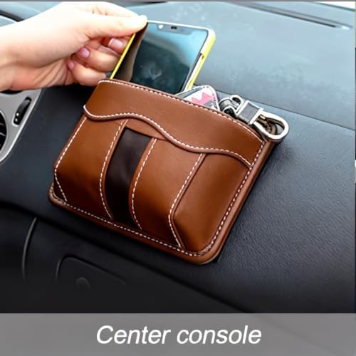 Car Seat Side Organizer, PU Leather Vehicle Storage Pocket, Universal Gap Filler for Auto Console Door Phone Document Sundries Organizer (Brown) - Image 6