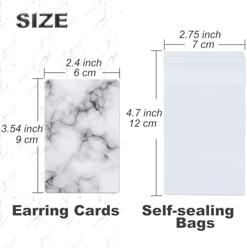 Earring Cards, Set Jewelry Making Supplies with 100 Pcs Earring Holder Cards 200 Pcs Earring Backs and 100 Jewelry Packaging for Earrings Necklace Jewelry Display, Bags 3.5x2.4 Inches (Marble White) - Image 2