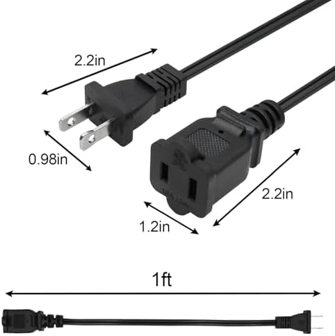 Short Extension Cord 1 FT,US Male/Female Power Cable with 2 Prong NEMA 1-15P to NEMA 1-15R Small Extension Cord Black - Image 5
