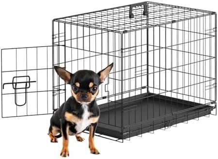 FDW | 24" Foldable Metal Dog Crate | Black | Cage for Small Dogs by FDW