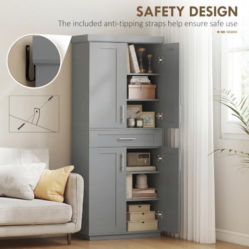 HOMCOM 72" Kitchen Pantry Cabinet Freestanding Storage Cabinet Gray - Image 6