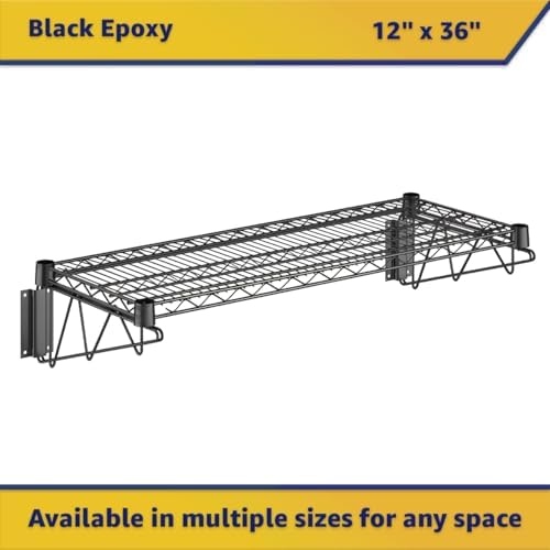 12" x 36" Wire Black Wall Mount Shelf, Commercial Fixed Rack, Metal Wall Mount Floating Shelving - Image 4