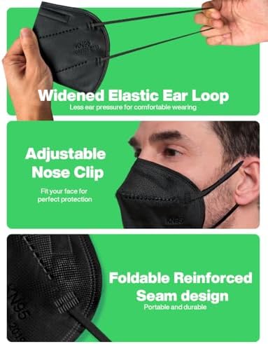 Boncare KN95 Face Mask 30 PCs, 5-Layer Black Face Mask for Men & Women Filter Efficiency≥ 95%, Breathable and Comfortable, Black - Image 4