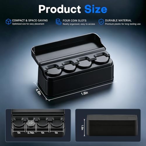 SINGARO Coin Holder for Car, Coin Change Organizer Compatible with Coins of Different Sizes, Dash-Mounted Holder Suitable for Most Cars, Trucks(2PCS Black) - Image 2