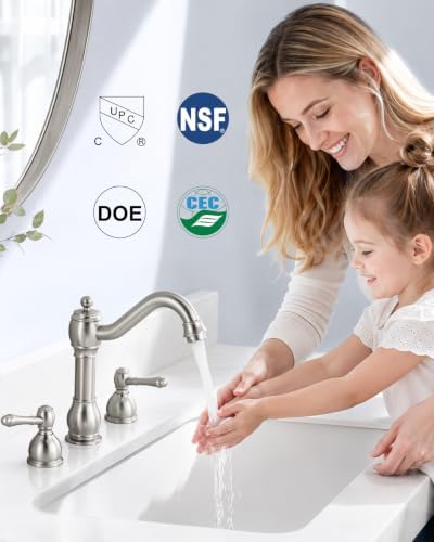 Aolemi Widespread Bathroom Sink Faucet 3 Hole Metal Lever Brushed Nickel - Image 4