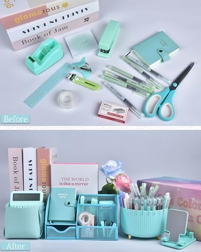 LXEVIHK Green and Blue Desk Accessories 21-Piece Office Supplies Gift Set - Image 7