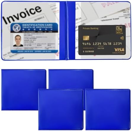 Ziciner 4PCS Car Registration and Insurance Holder, 5.2"× 4.7" Leather Auto Glove Box Organizer with Closure, Essential Car Document Holder for Card, Driver License (Blue) by Ziciner