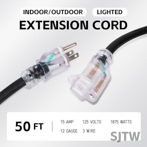 EP 50 Ft 12/3 SJTW Lighted Outdoor Extension Cord, Black - Image 2