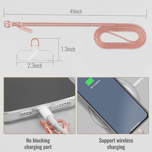 MOUTAKEY Cell Phone Lanyard Crossbody Phone Chain with Metal Detachable Phone Wrist Strap Cute iPhone Chain For Women (Pink Gold, Long) - Image 4