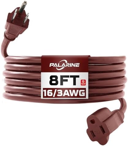 8 Ft Brown Outdoor Extension Cord, 16 Gauge Heavy Duty by PALARINE