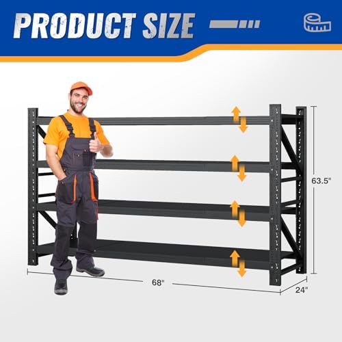 BYNSOE 68" W Storage Shelves 8000lbs Garage Metal Shelving Heavy Duty Garage Shelves Adjustable Storage Shelves for Industrial, Factory, (68" W X 24" D X 63.5" H) - Image 2