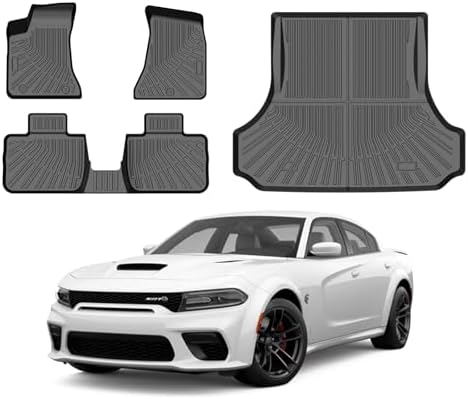 Charger Floor Mats - Car Mats for 2011-2023 Dodge Charger RWD/Chrysler 300 RWD, All Weather Full Set Floor mats and Cargo Liner for Charger Accessories, Heavy Duty Waterproof, Black by cartist