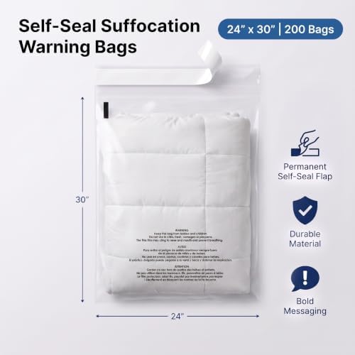 24" X 30" (200 Count) Self-Seal Clear Poly Bags With Suffocation Warning - Image 2
