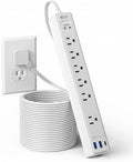 15Ft Long Extension Cord, SUPERDANNY Flat Plug Surge Protector Power Strip by SUPERDANNY