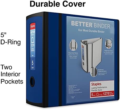 Staples Better 5-Inch D-Ring View Binder, Navy Blue, Reinforced Spine - Image 2