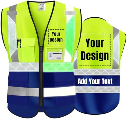Luminous Safety Vest Customize Logo Outdoor Work Vest with Luminous Hi-Vis Reflective Strips (M, Yellow navy) by YOWESHOP