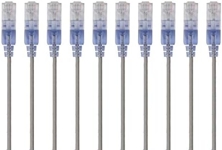 Monoprice Cat6A Ethernet Patch Cable - Snagless RJ45, 550Mhz, 10G, UTP, Pure Bare Copper Wire, 30AWG, 10-Pack, 1 Feet, Gray - SlimRun Series by Monoprice