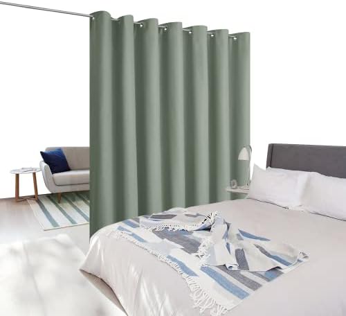 NICETOWN Room Separating Divider, Greyish Green Room Divider Curtain Screen Partition, Function Thermal Blackout Patio Door Curtain, Sliding Door Insulated Curtain for Patio, 8.3ft Wide x 10ft Long - Image 2