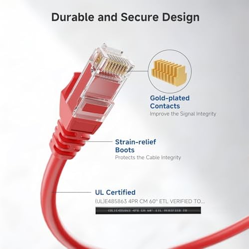 Cable Matters 10Gbps 5-Pack Snagless Cat 6 Ethernet Cable, 1ft, Red - Image 4