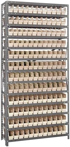 Quantum Storage Systems 1275-100IV Steel Shelving Unit with 4" Shelf Bins, 12" D x 36" W x 75" H, Ivory by QuantumStorageSystems