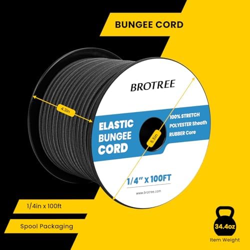 Brotree Bungee Cords 1/4" x 100ft Elastic Shock Cord 100% Stretch Cord - Image 2