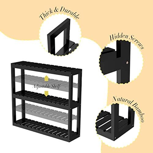 Domax Bamboo Bathroom Shelf 3-Tier Wall Mount Storage Rack Multifunctional Adjustable Layer Free Standing Over Toilet Utility Shelves Living Room Kitchen (Black) - Image 6