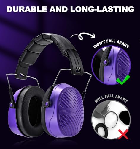 PROHEAR 038 Ear Protection Safety Earmuffs for Mowing, 28dB Noise Reduction Passive Hearing Protector, Compact Foldable Headset for Shooting Construction Power Tools, Purple - Image 6