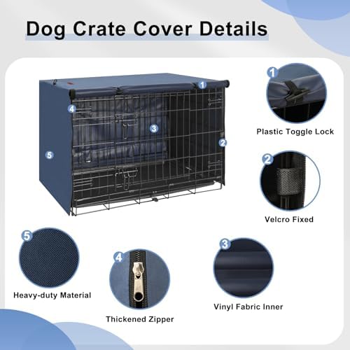 Seiyierr Dog Crate Cover - Kennel Covers Fit for 24 Inch Dog Crate, Double Door Polyester for Wire Puppy Crate Indoor Outdoor Protection, Blue - Image 3
