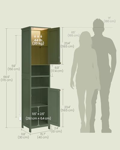 VASAGLE Tall Storage Cabinet with Lights, Slim, 15.7" W, Forest Green - Image 6