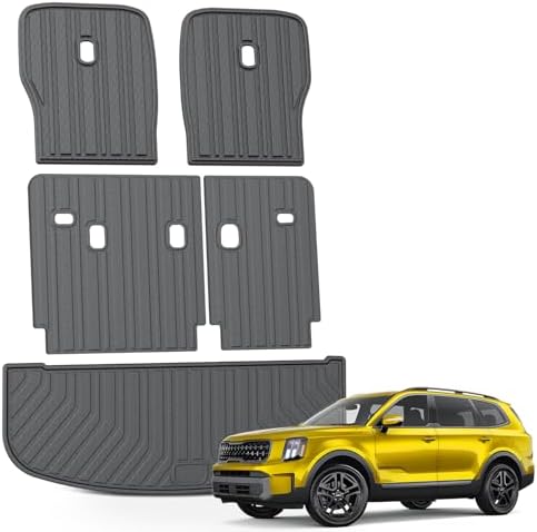 KUST Cargo Mat for 2020-2025 Kia Telluride 7 Seats, Rubber Rear Trunk Liner with 2nd/3rd Row Backrest Kick Mat for Telluride Accessories High Edge Cover All Weather Protection by KUST