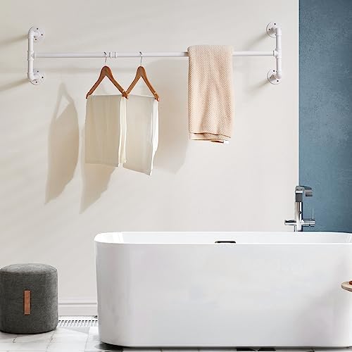 IBUYKE 50" Industrial Pipe Clothes Rack Wall Mounted, White TYJ002W - Image 7