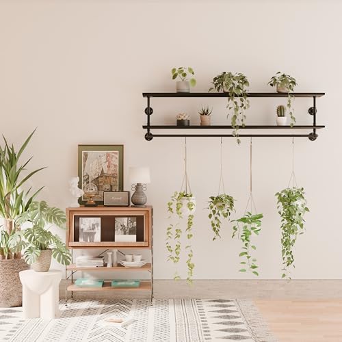 Black Clothes Rack 70in, 2-Tier Wall Mounted Garment Rack with Real Wood Shelf, Heavy Duty Hanging Clothes Rack, Multi-Purpose Hanging Rod, Space-Saving Closet Storage - Image 7
