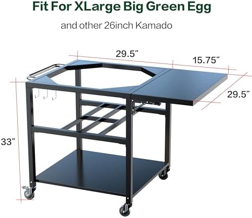 Heavy-Duty Grill Table Cart for XL Big Green Egg, Metal Green Egg Stand - Image 4