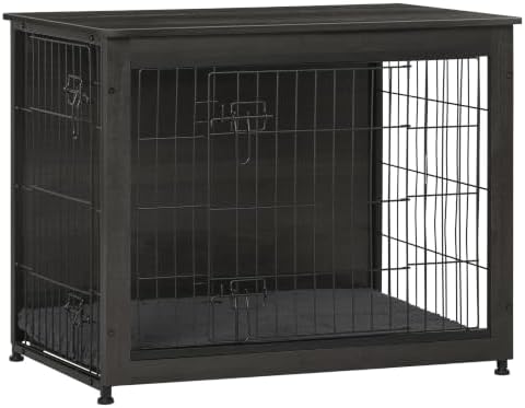 DWANTON 32.5" Dog Crate Furniture with Cushion, Wooden Kennel Table Indoor by DWANTON