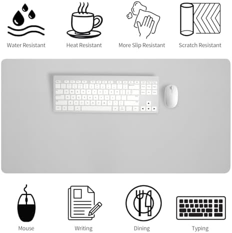 Bloss Large Desk Pad, 47.2" x 24" Desk Mat, Desk Pads on Top of Desks, Computer Mat Non-Slip, Desk Blotter Waterproof, Easy to Clean - Light Grey - Image 5