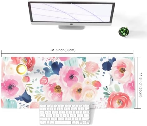 Faux Leather Large Mouse Pad, Office Desk Mat, 31.5"x11.8", Pink Floral - Image 5