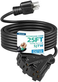 DEWENWILS 25FT Black Tri-Tap Outdoor Extension Cord 16/3, ETL Listed by DEWENWILS