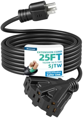 DEWENWILS 25FT Black Tri-Tap Outdoor Extension Cord 16/3, ETL Listed by DEWENWILS