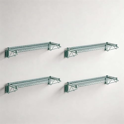 4 Pack 12" x 60" Green Epoxy Wire Wall Mount Shelf, Universal NSF Heavy Duty Wall Storage Rack, Floating Wall Mount Rack by Zedfire