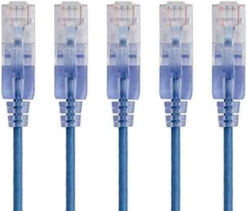 Monoprice SlimRun Cat6A Ethernet Patch Cable - Snagless RJ45 UTP Pure Bare Copper Wire 10G 30AWG 20ft Blue 5-Pack by Monoprice