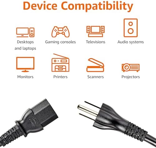 Amazon Basics PC Power Cord for Monitor, Computer, TV, 3 Prong, 18 AWG, 125 Volts, 6 feet, Black, 10-Pack, UL Listed - Image 4