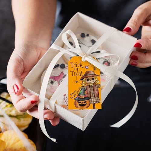 Yellow Halloween Paper Gift Tags with String-50Pcs,Trick Or Treat for You Happy Halloween Tags for Goodie Bags, 2 x 3.5 Inch Waterproof Hanging Labels for Decor Party Supplies, Gift Wrapping-B06 - Image 5