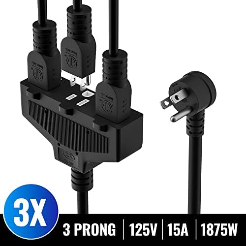 Outdoor Extension Cord 6 Ft with 3 Outlets, 14/3 SJTW 3 Prong Grounded Power Cord, 14 Gauge 14AWG Heavy Duty Power Cable, ETL Listed, 15 Amp 125 V 1875 W-Multiple Outlets for Indoor/Outdoor-Black - Image 2