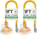POWGRN 1 FT 2 Pack 12/3 Gauge Yellow Heavy Duty Outdoor Extension Cord by POWGRN