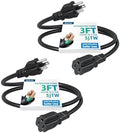 DEWENWILS 3Ft Outdoor Extension Cord, Short Extension Cord 16 AWG SJTW for Indoor Use, 3 Prong Grounded Outlets Plugs, Small Power Cable for Decor and Lights, Black, ETL Listed, 2 Pack by DEWENWILS