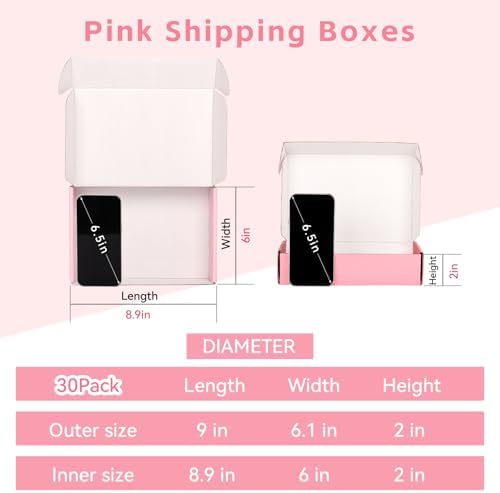 30 Pack 9x6x2 Pink Shipping Boxes for Packaging Small Business, Corrugated Cardboard Boxes for Shipping Packing Mailing - Image 2