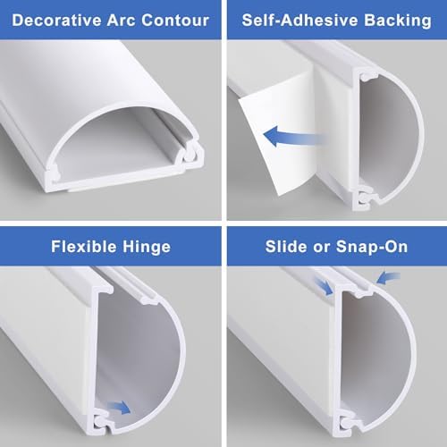 ZhiYo 34in Cord Hider for 2-4 Wall-Mounted TV Wires, 1.4" W x 0.7" H, White - Image 4