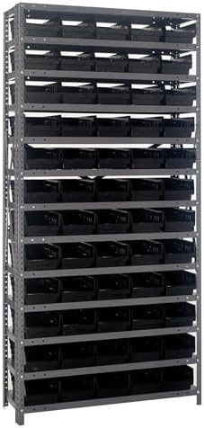 Quantum Storage Systems 1875-104BK Steel Shelving Unit with 4" Shelf Bins, 18" D x 36" W x 75" H, Black by QuantumStorageSystems